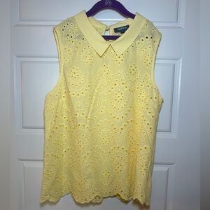 ModCloth Pale Yellow Eyelet Sleeveless Collared Top